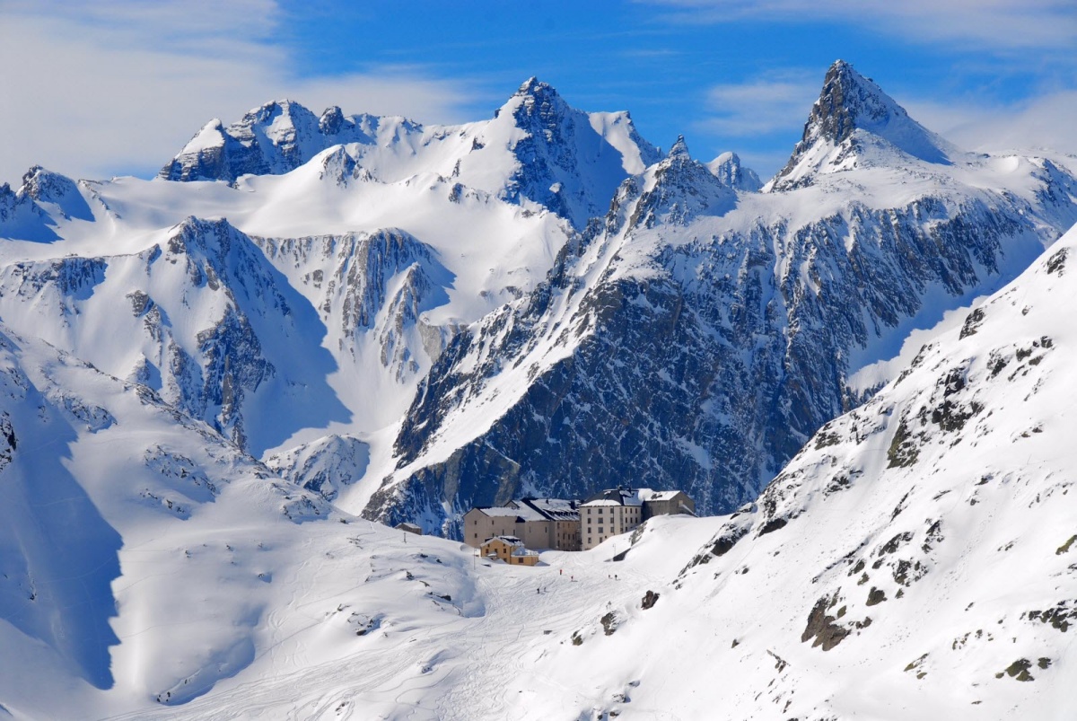 a photo of the great st bernard pass in winter