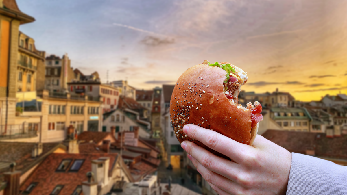 burger with lausanne background