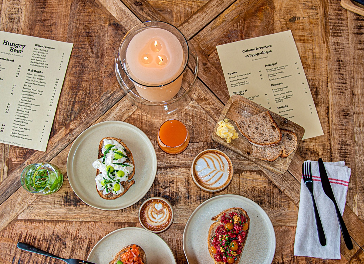 flatlay of food from hungry bear