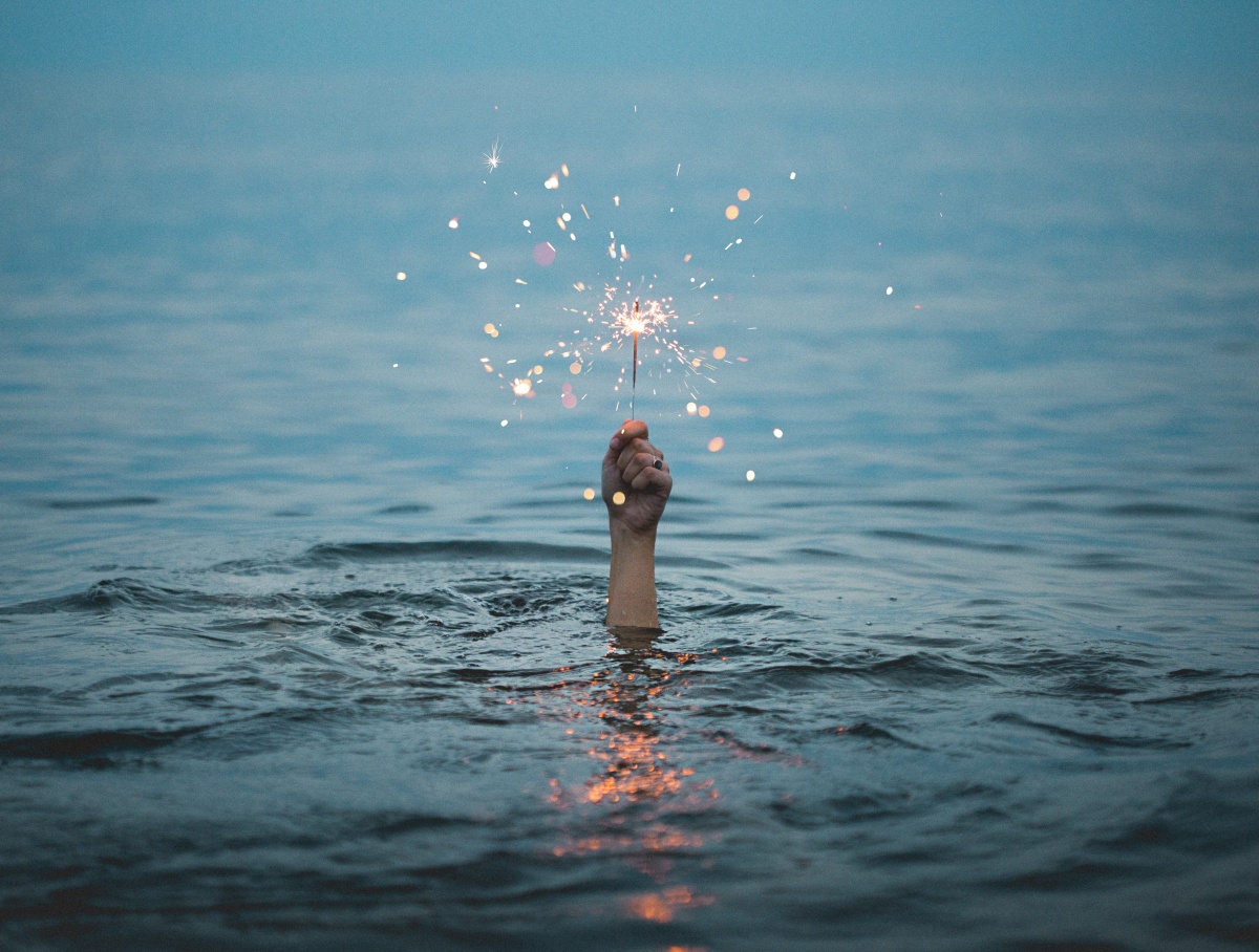 sparkler in water